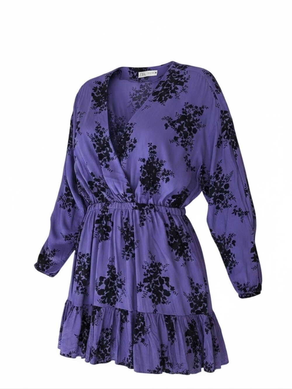 Zara Women's Small Purple & Black  Floral Mini Dress With Ruffle Hem - Picture 2 of 16